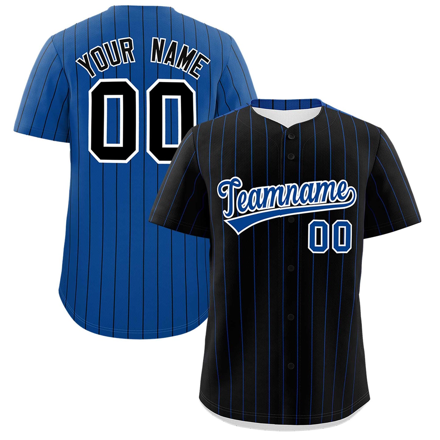 Custom Black Royal Pinstripe Personalized Two-Tone Authentic Baseball Jersey