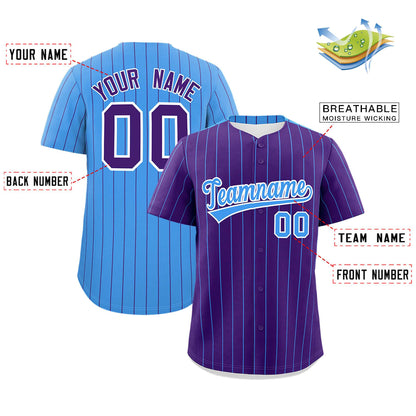 Custom Purple Powder Blue Pinstripe Personalized Two-Tone Authentic Baseball Jersey