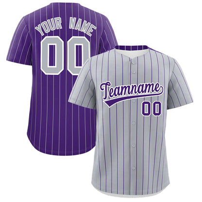 Custom Gray Purple Pinstripe Personalized Two-Tone Authentic Baseball Jersey