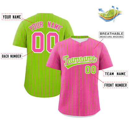 Custom Pink Neon Green Pinstripe Personalized Two-Tone Authentic Baseball Jersey