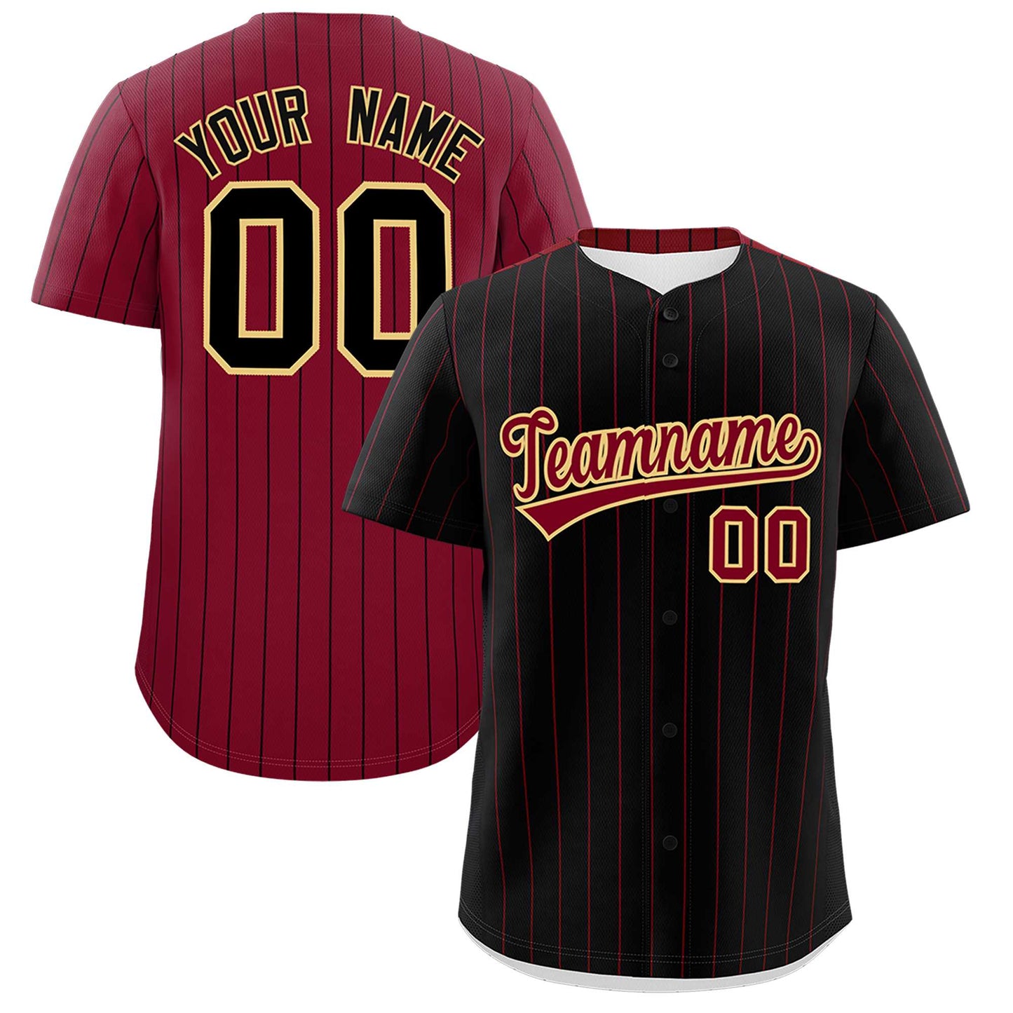 Custom Black Crimson Pinstripe Personalized Two-Tone Authentic Baseball Jersey