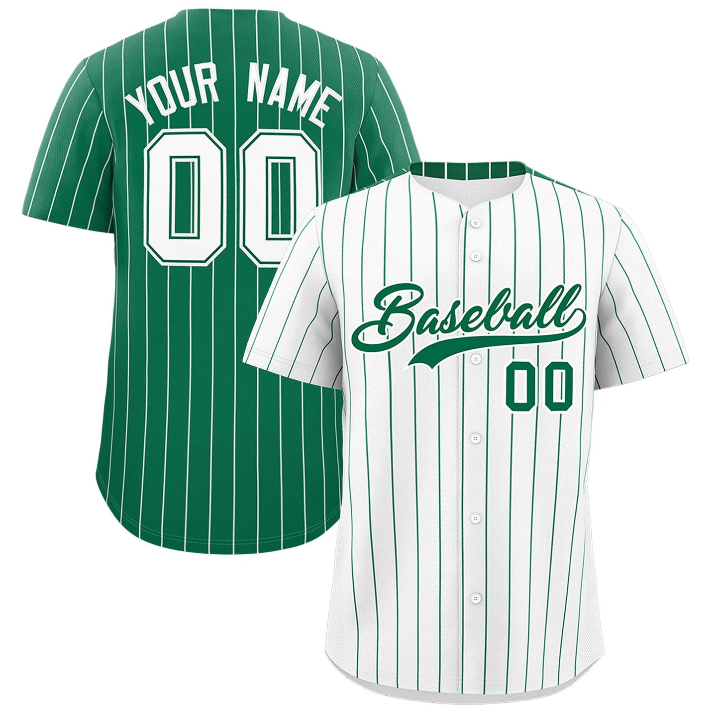 Custom White Kelly Green Pinstripe Personalized Two-Tone Authentic Baseball Jersey