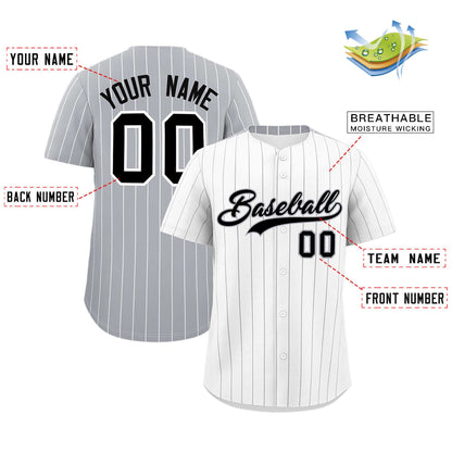 Custom White Gray Pinstripe Personalized Two-Tone Authentic Baseball Jersey