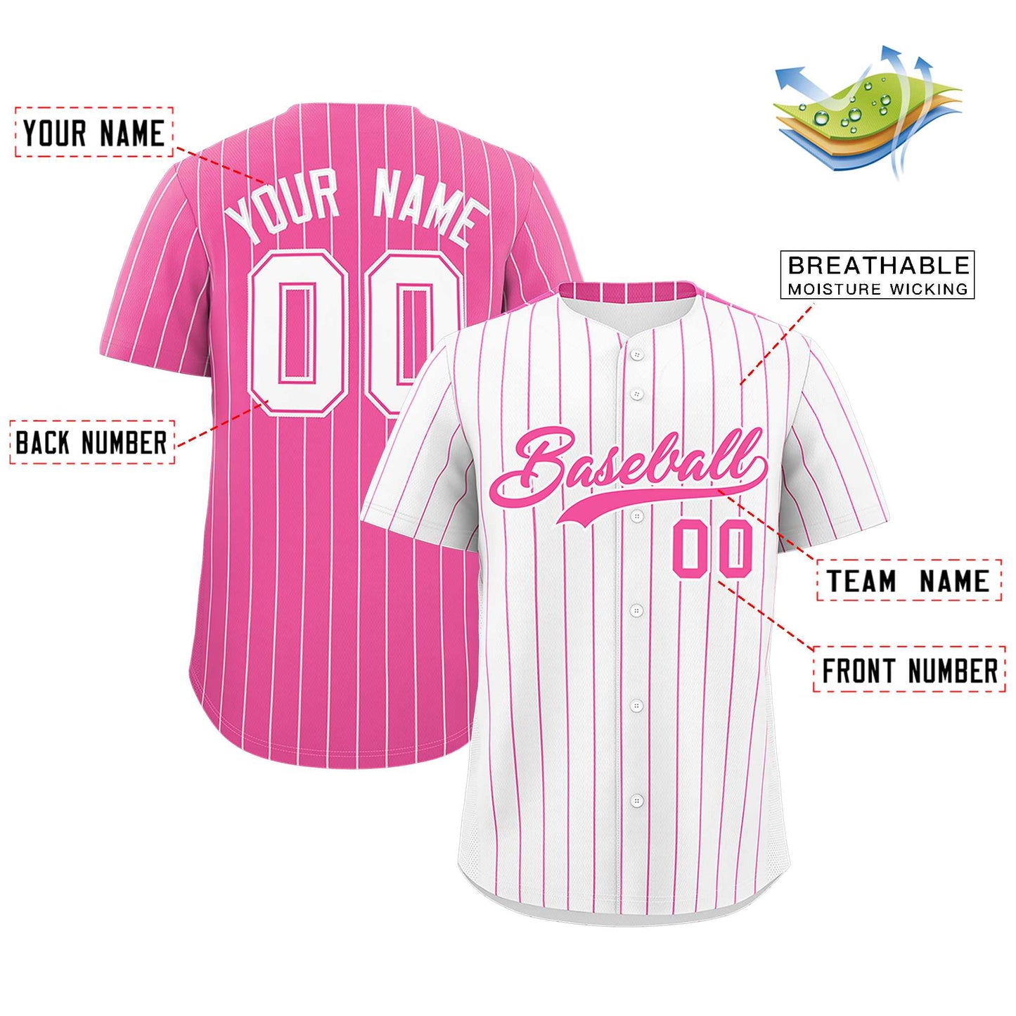 Custom White Pink Pinstripe Personalized Two-Tone Authentic Baseball Jersey