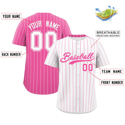 Custom White Pink Pinstripe Personalized Two-Tone Authentic Baseball Jersey