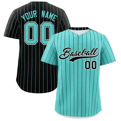 Custom Bright Green Black Pinstripe Personalized Two-Tone Authentic Baseball Jersey