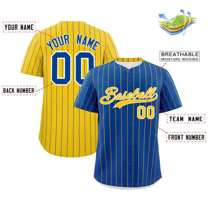 Custom Royal Gold Pinstripe Personalized Two-Tone Authentic Baseball Jersey