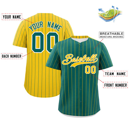 Custom Aqua Gold Pinstripe Personalized Two-Tone Authentic Baseball Jersey