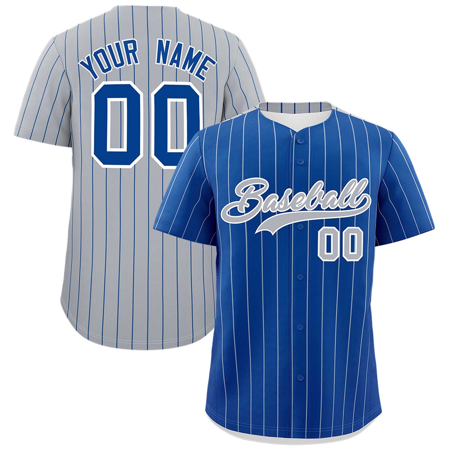 Custom Royal Gray Pinstripe Personalized Two-Tone Authentic Baseball Jersey