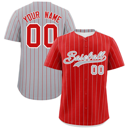 Custom Red Gray Pinstripe Personalized Two-Tone Authentic Baseball Jersey