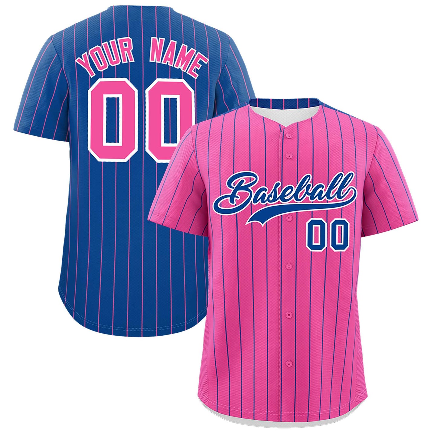 Custom Pink Royal Pinstripe Personalized Two-Tone Authentic Baseball Jersey