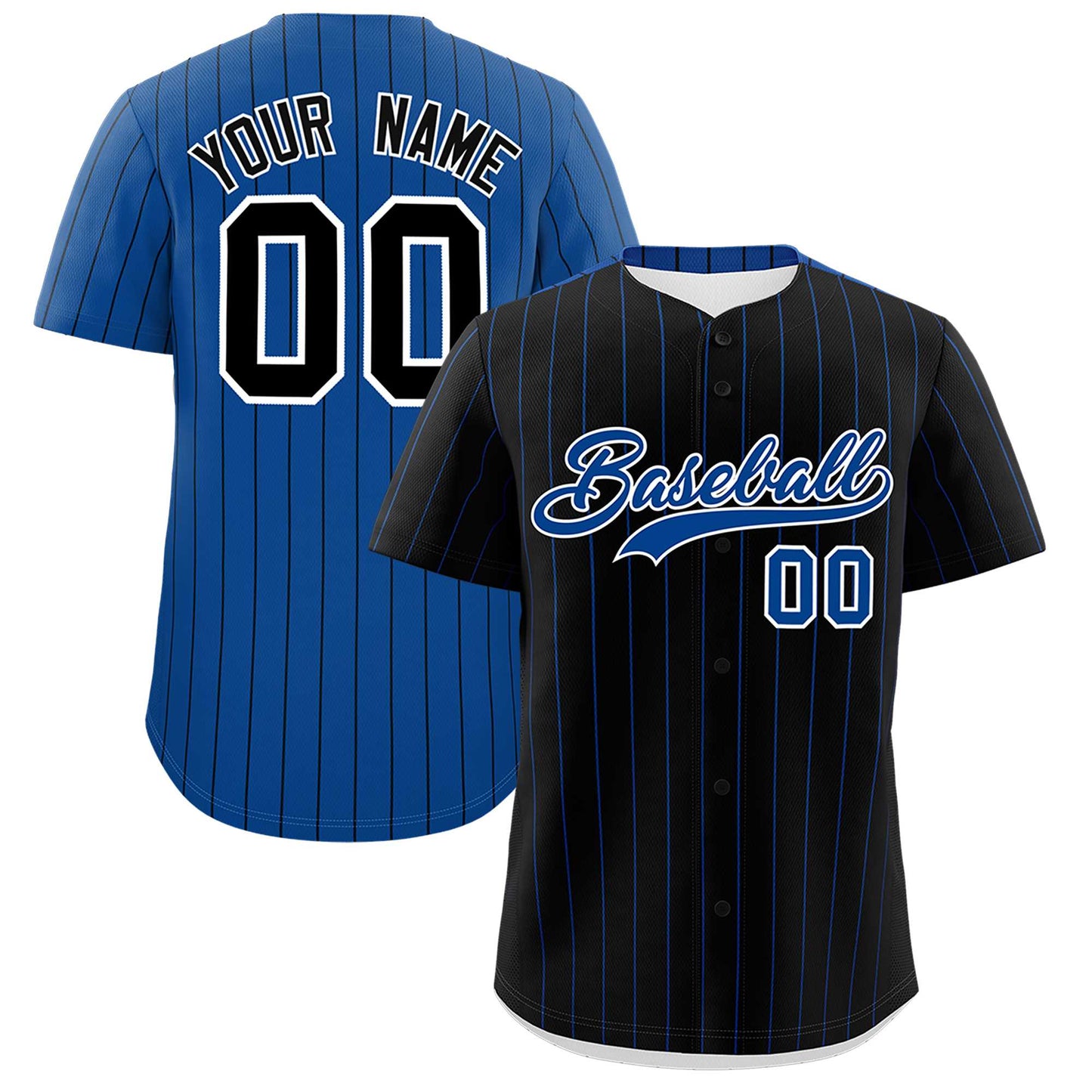 Custom Black Royal Pinstripe Personalized Two-Tone Authentic Baseball Jersey