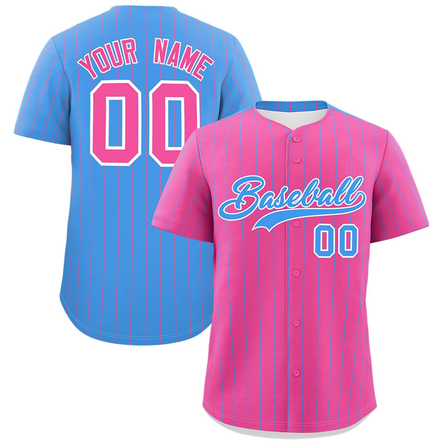 Custom Pink Powder Blue Pinstripe Personalized Two-Tone Authentic Baseball Jersey