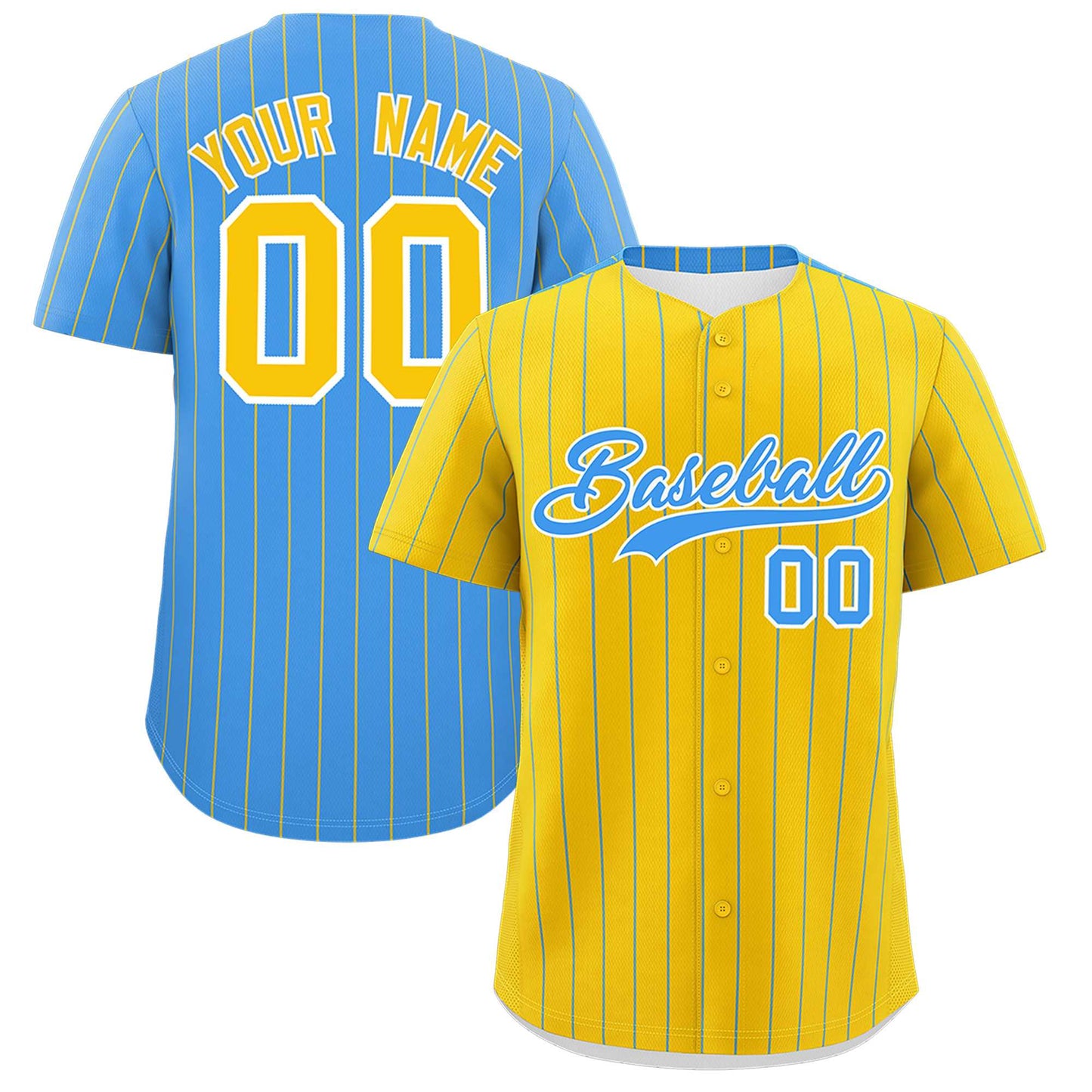 Custom Gold Powder Blue Pinstripe Personalized Two-Tone Authentic Baseball Jersey