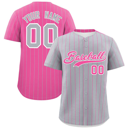 Custom Gray Pink Pinstripe Personalized Two-Tone Authentic Baseball Jersey