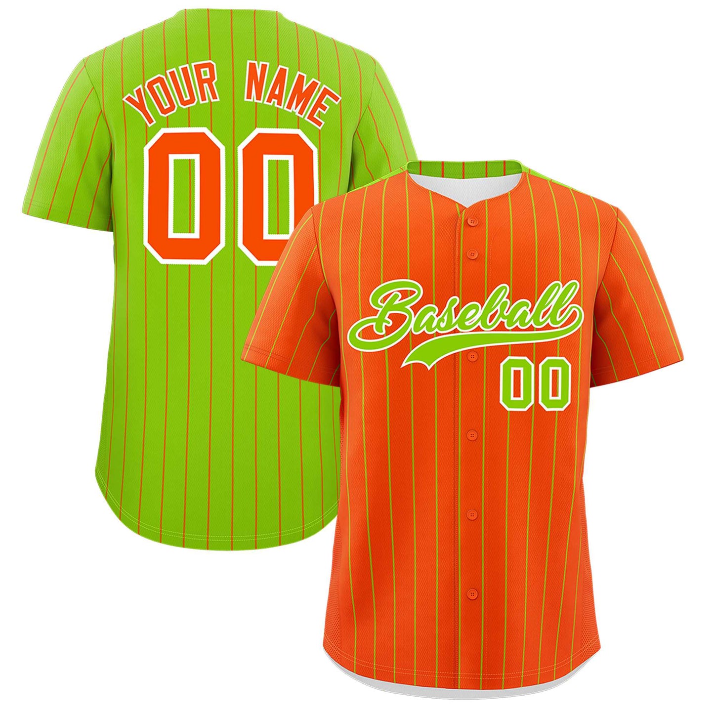 Custom Orange Neon Green Pinstripe Personalized Two-Tone Authentic Baseball Jersey