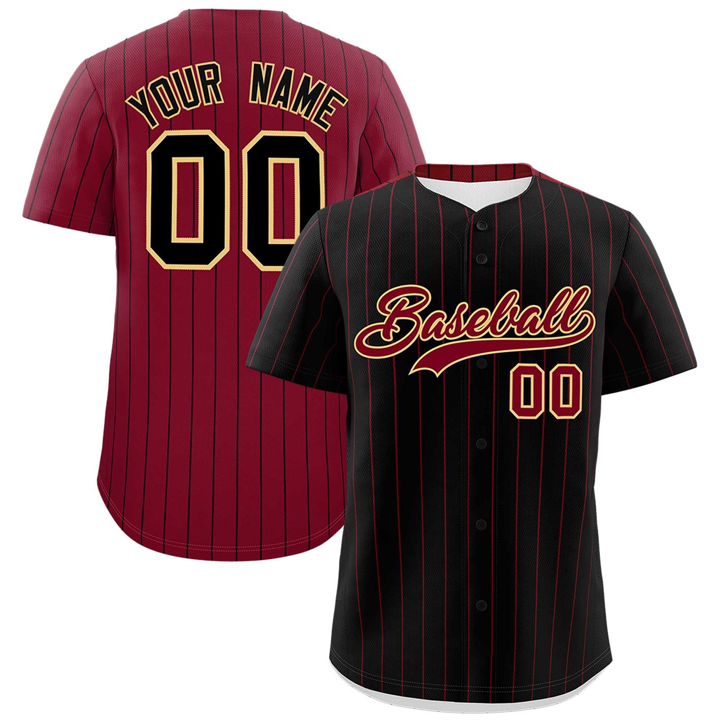 Custom Black Crimson Pinstripe Personalized Two-Tone Authentic Baseball Jersey