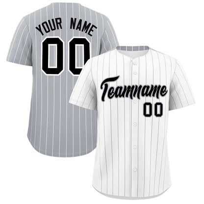 Custom White Gray Pinstripe Personalized Two-Tone Authentic Baseball Jersey