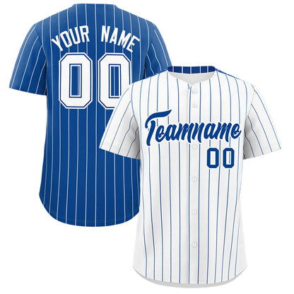 Custom White Royal Pinstripe Personalized Two-Tone Authentic Baseball Jersey