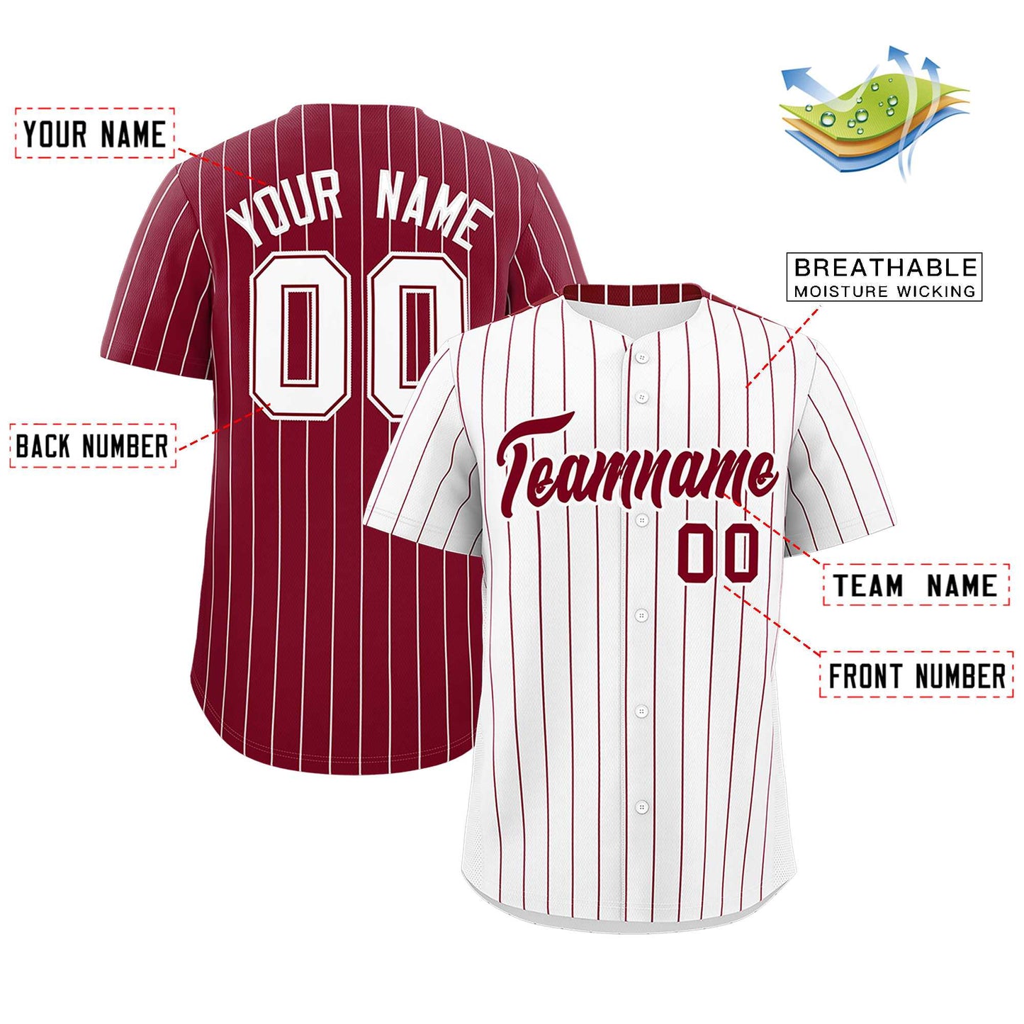 Custom White Crimson Pinstripe Personalized Two-Tone Authentic Baseball Jersey