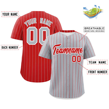 Custom Gray Red Pinstripe Personalized Two-Tone Authentic Baseball Jersey