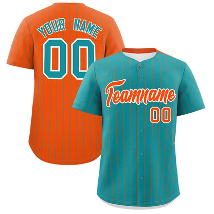 Custom Aqua Orange Pinstripe Personalized Two-Tone Authentic Baseball Jersey