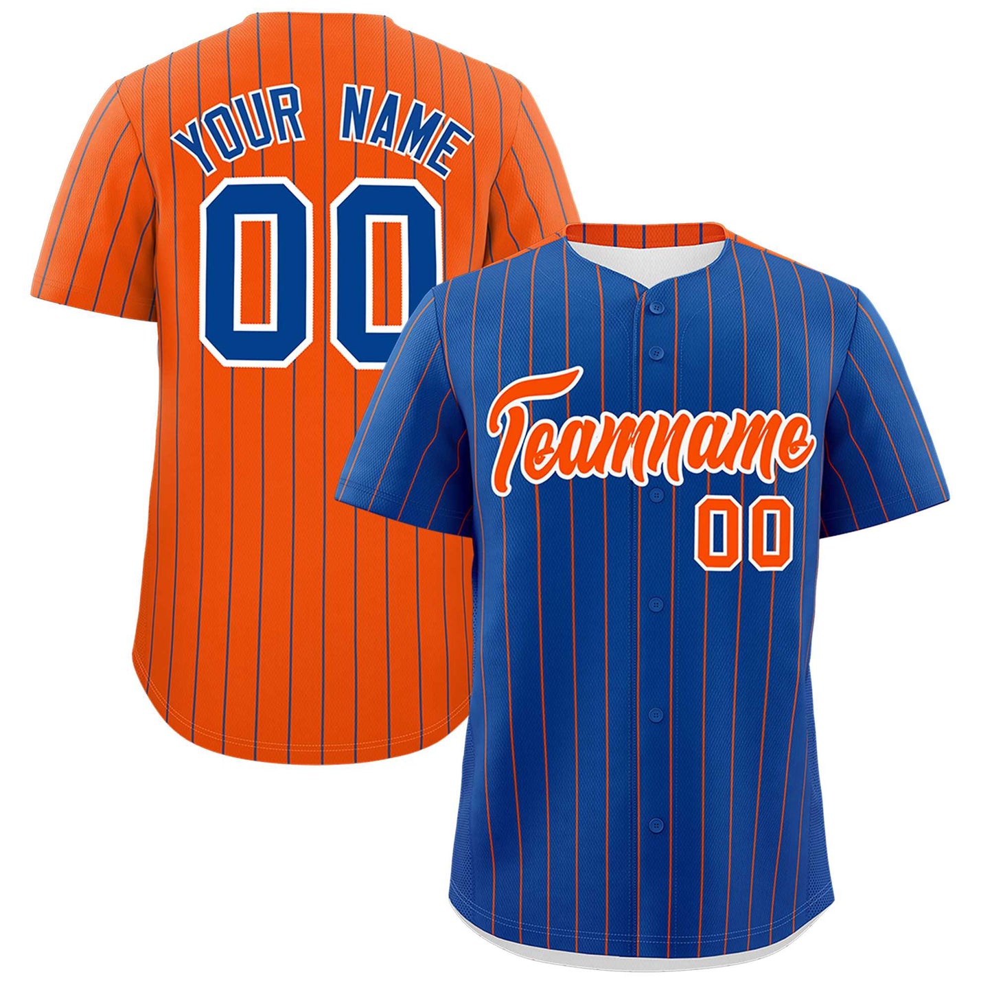 Custom Royal Orange Pinstripe Personalized Two-Tone Authentic Baseball Jersey