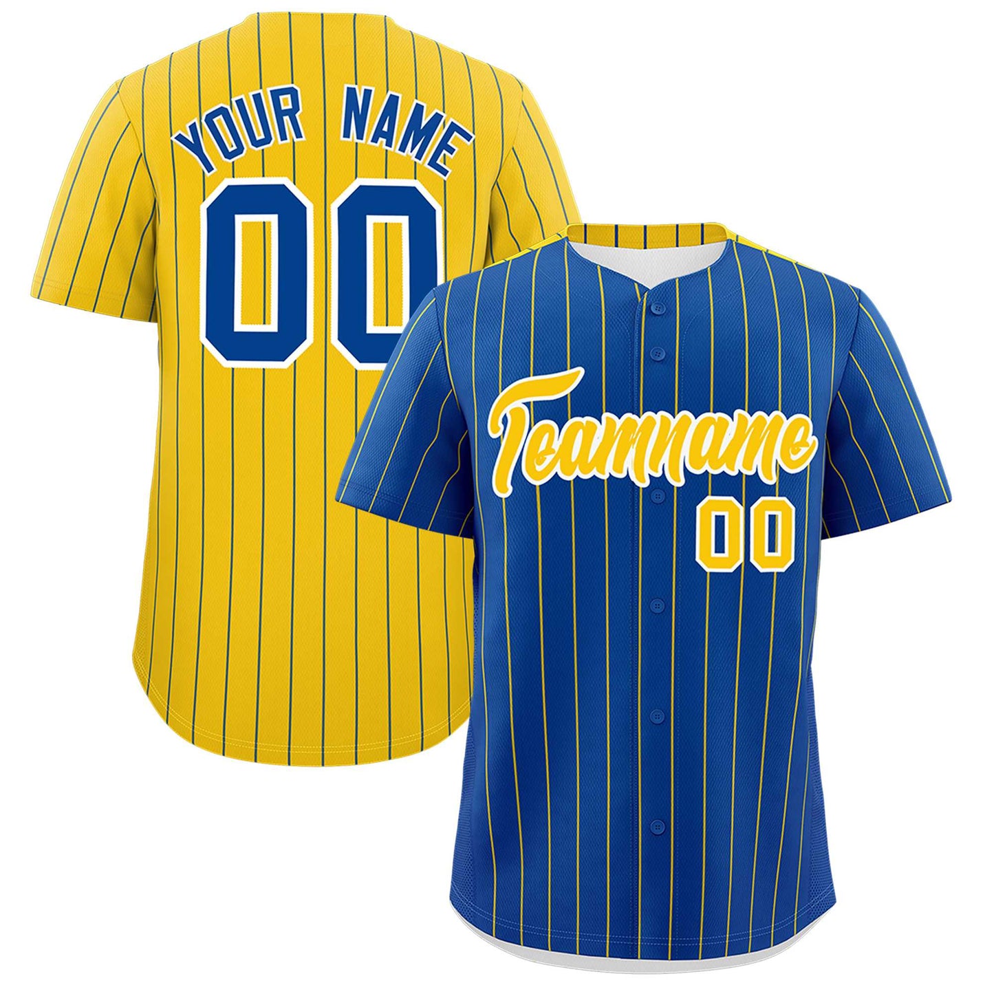 Custom Royal Gold Pinstripe Personalized Two-Tone Authentic Baseball Jersey