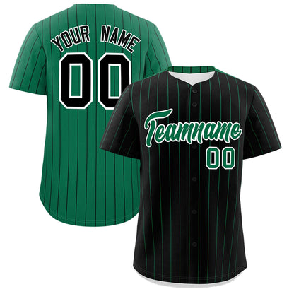 Custom Black Kelly Green Pinstripe Personalized Two-Tone Authentic Baseball Jersey