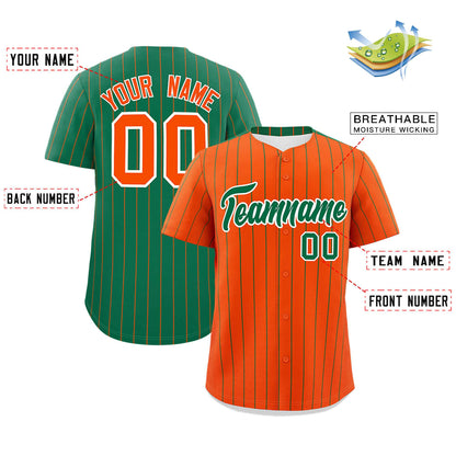 Custom Orange Kelly Green Pinstripe Personalized Two-Tone Authentic Baseball Jersey