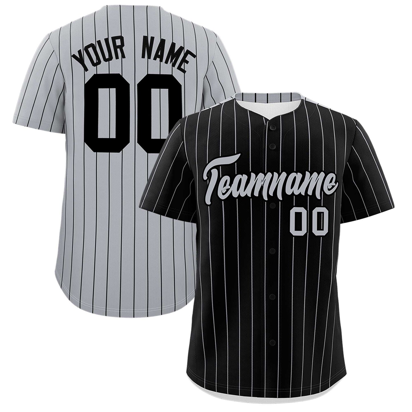 Custom Black Gray Pinstripe Personalized Two-Tone Authentic Baseball Jersey