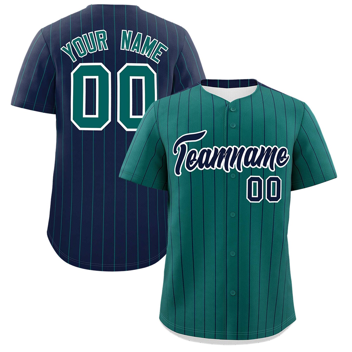 Custom Aqua Navy Pinstripe Personalized Two-Tone Authentic Baseball Jersey