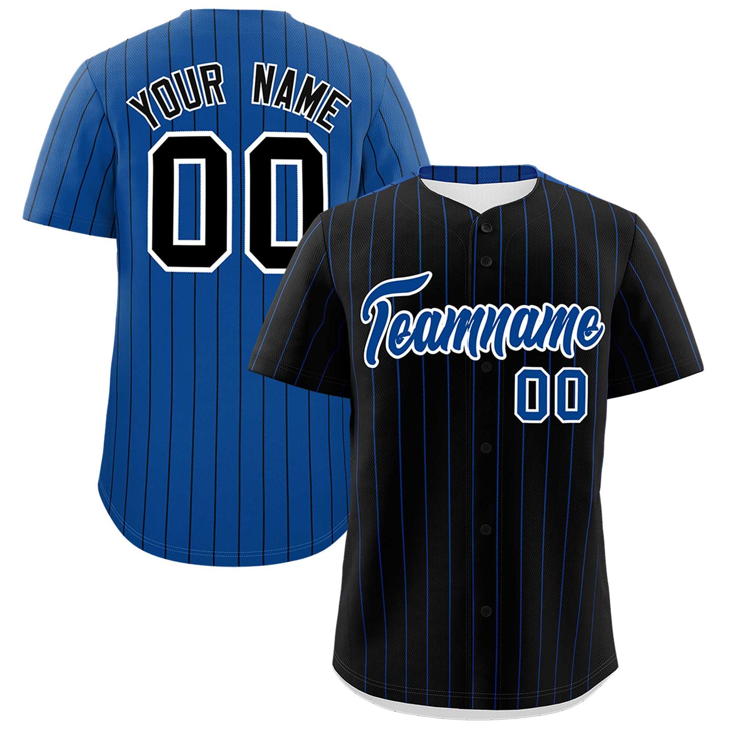 Custom Black Royal Pinstripe Personalized Two-Tone Authentic Baseball Jersey