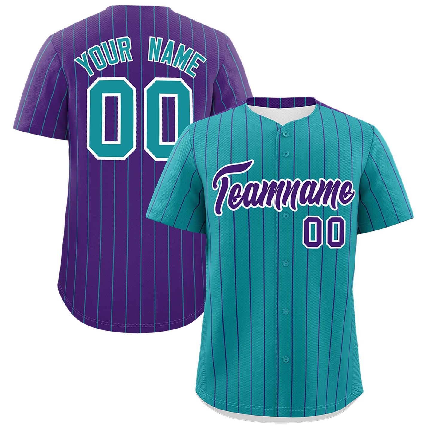 Custom Teal Purple Pinstripe Personalized Two-Tone Authentic Baseball Jersey