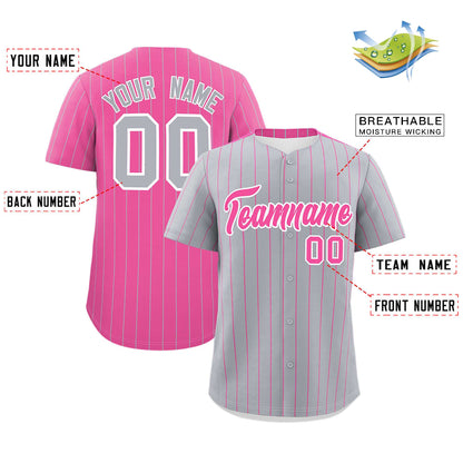 Custom Gray Pink Pinstripe Personalized Two-Tone Authentic Baseball Jersey