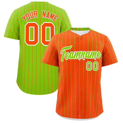 Custom Orange Neon Green Pinstripe Personalized Two-Tone Authentic Baseball Jersey