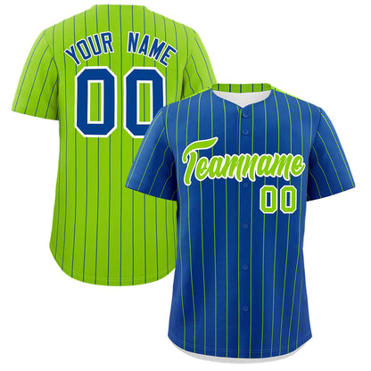 Custom Royal Neon Green Pinstripe Personalized Two-Tone Authentic Baseball Jersey