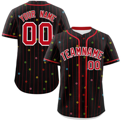 Custom Black Red Stripe Fashion Personalized Star Pattern Authentic Baseball Jersey