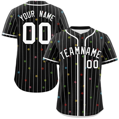 Custom Black White Stripe Fashion Personalized Star Pattern Authentic Baseball Jersey