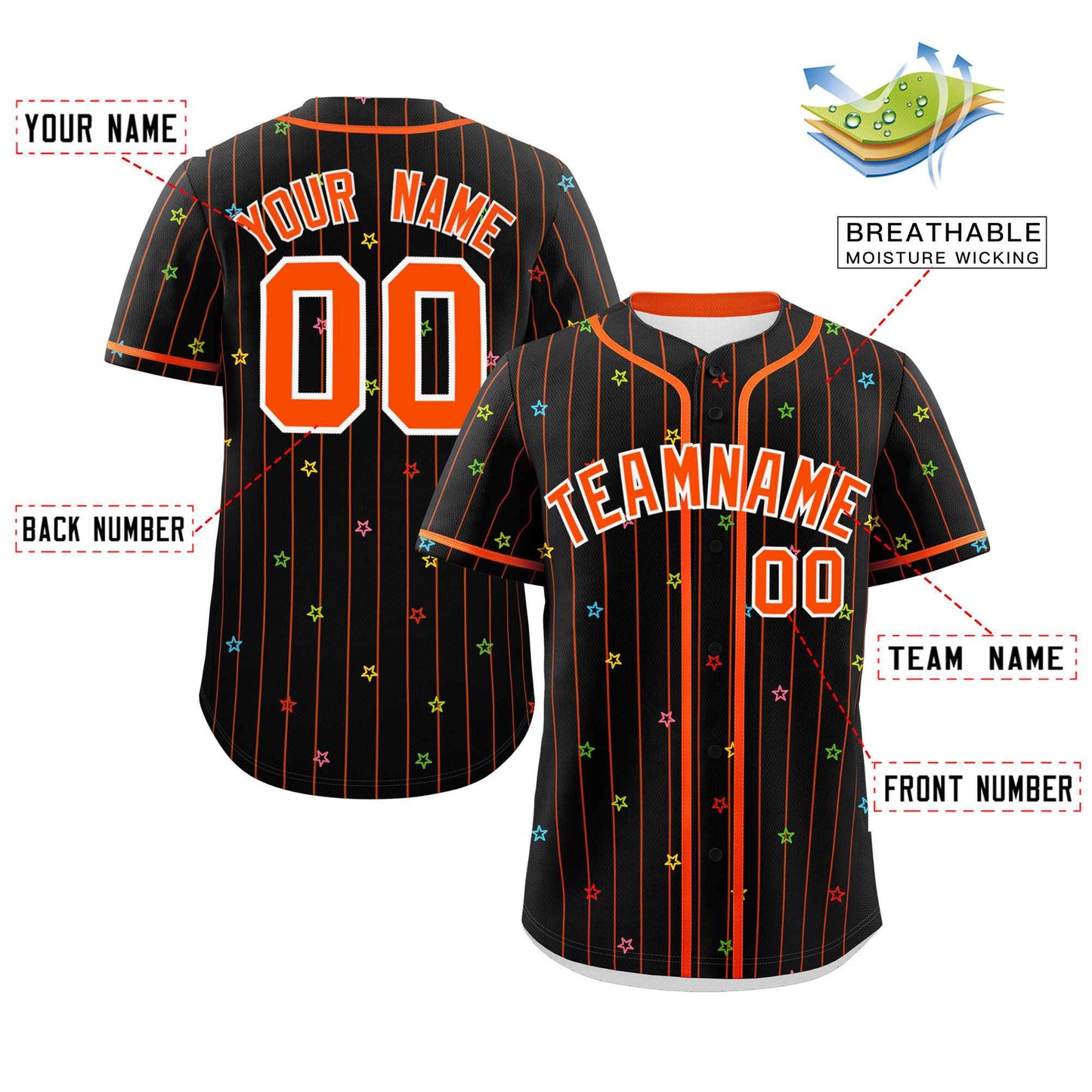 Custom Black Orange Stripe Fashion Personalized Star Pattern Authentic Baseball Jersey