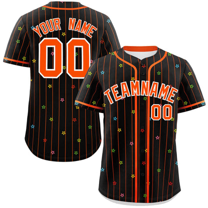 Custom Black Orange Stripe Fashion Personalized Star Pattern Authentic Baseball Jersey