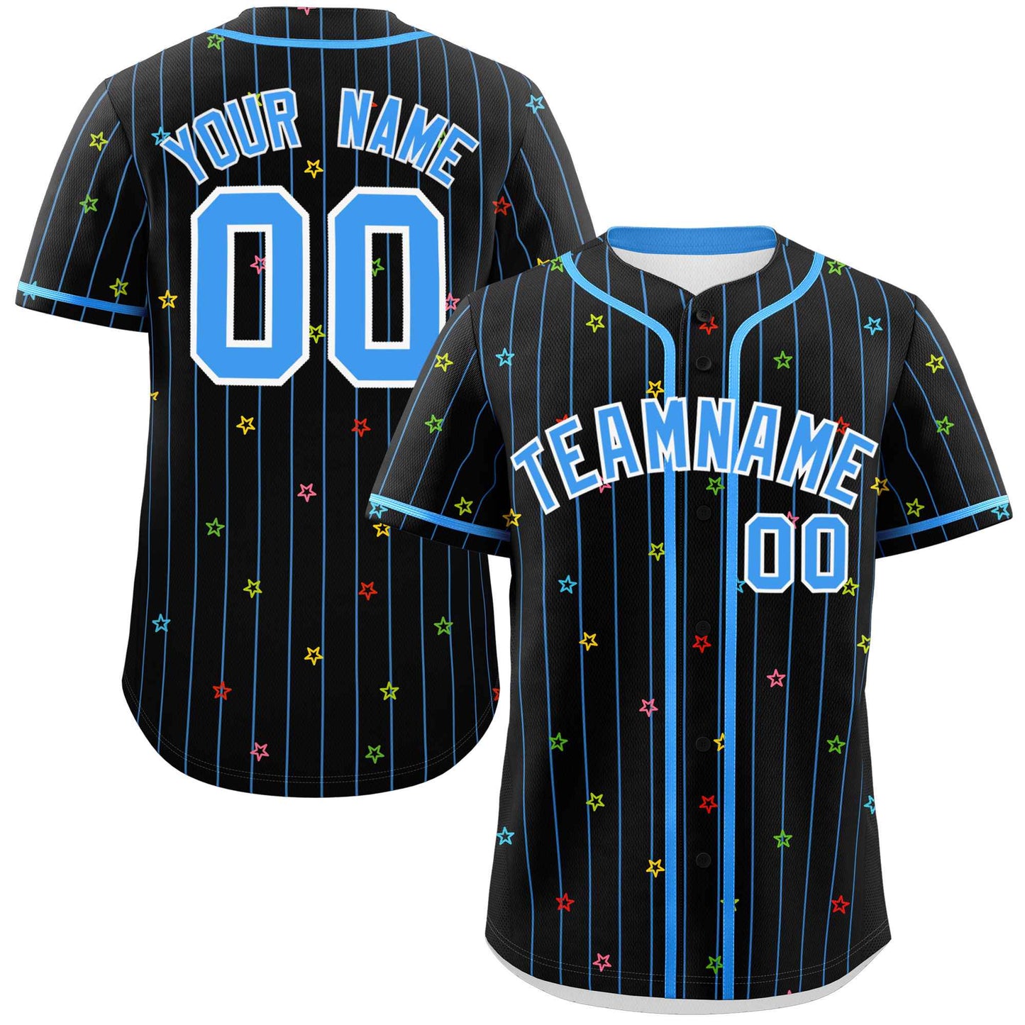 Custom Black Powder Blue Stripe Fashion Personalized Star Pattern Authentic Baseball Jersey