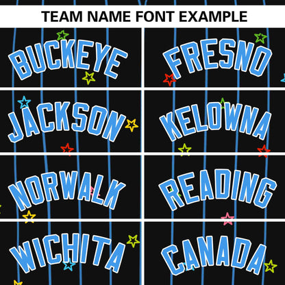 Custom Black Powder Blue Stripe Fashion Personalized Star Pattern Authentic Baseball Jersey