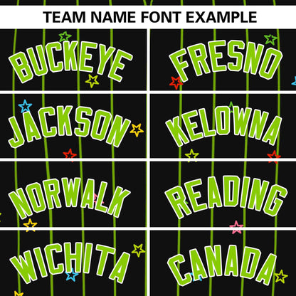 Custom Black Neon Green Stripe Fashion Personalized Star Pattern Authentic Baseball Jersey