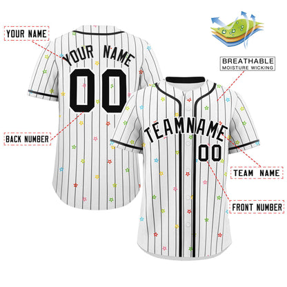 Custom White Black Stripe Fashion Personalized Star Pattern Authentic Baseball Jersey