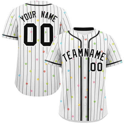 Custom White Black Stripe Fashion Personalized Star Pattern Authentic Baseball Jersey