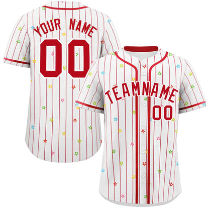 Custom White Red Stripe Fashion Personalized Star Pattern Authentic Baseball Jersey