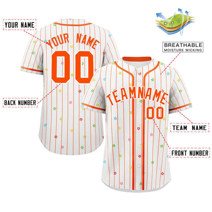 Custom White Orange Stripe Fashion Personalized Star Pattern Authentic Baseball Jersey