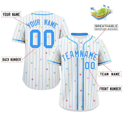 Custom White Powder Blue Stripe Fashion Personalized Star Pattern Authentic Baseball Jersey