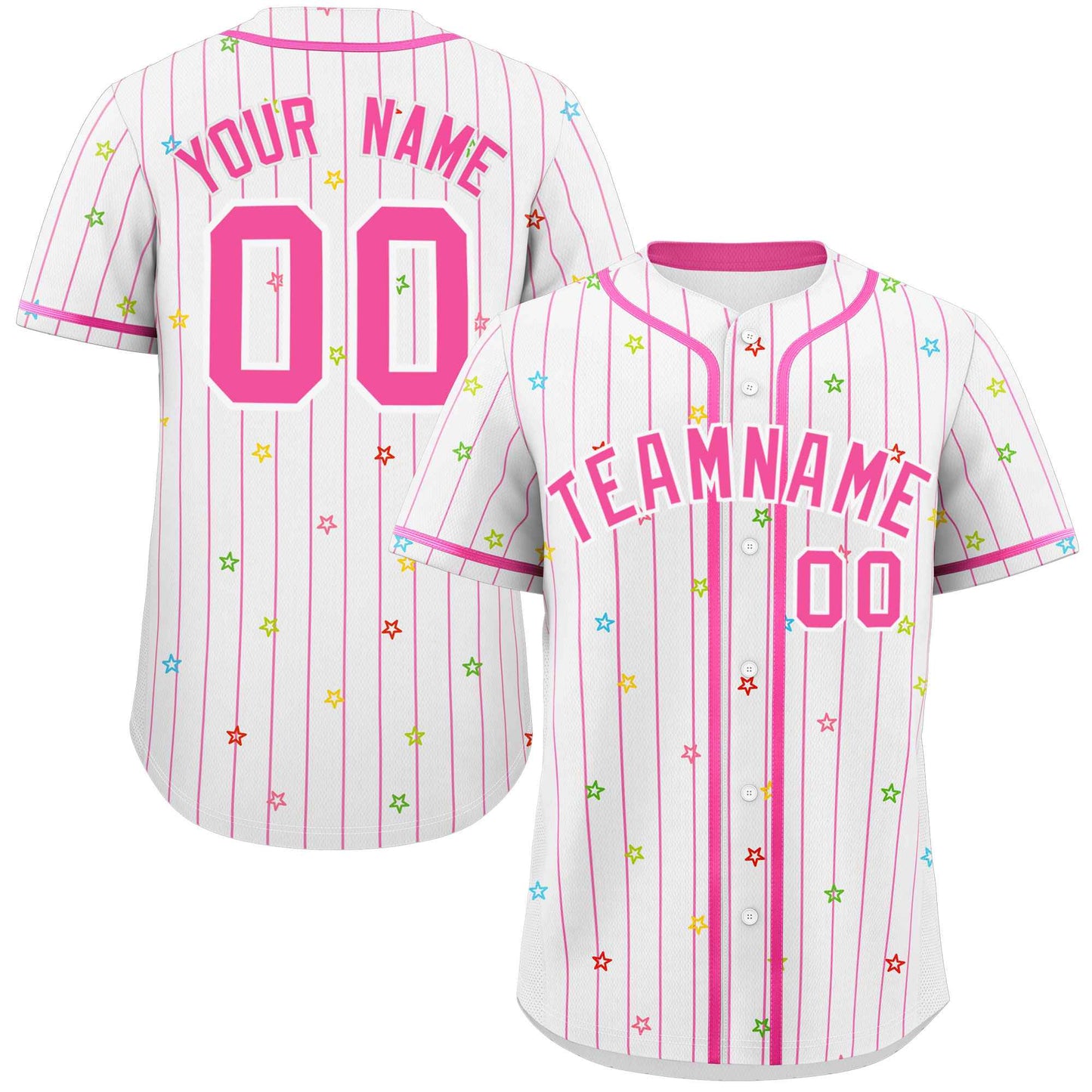 Custom White Pink Stripe Fashion Personalized Star Pattern Authentic Baseball Jersey